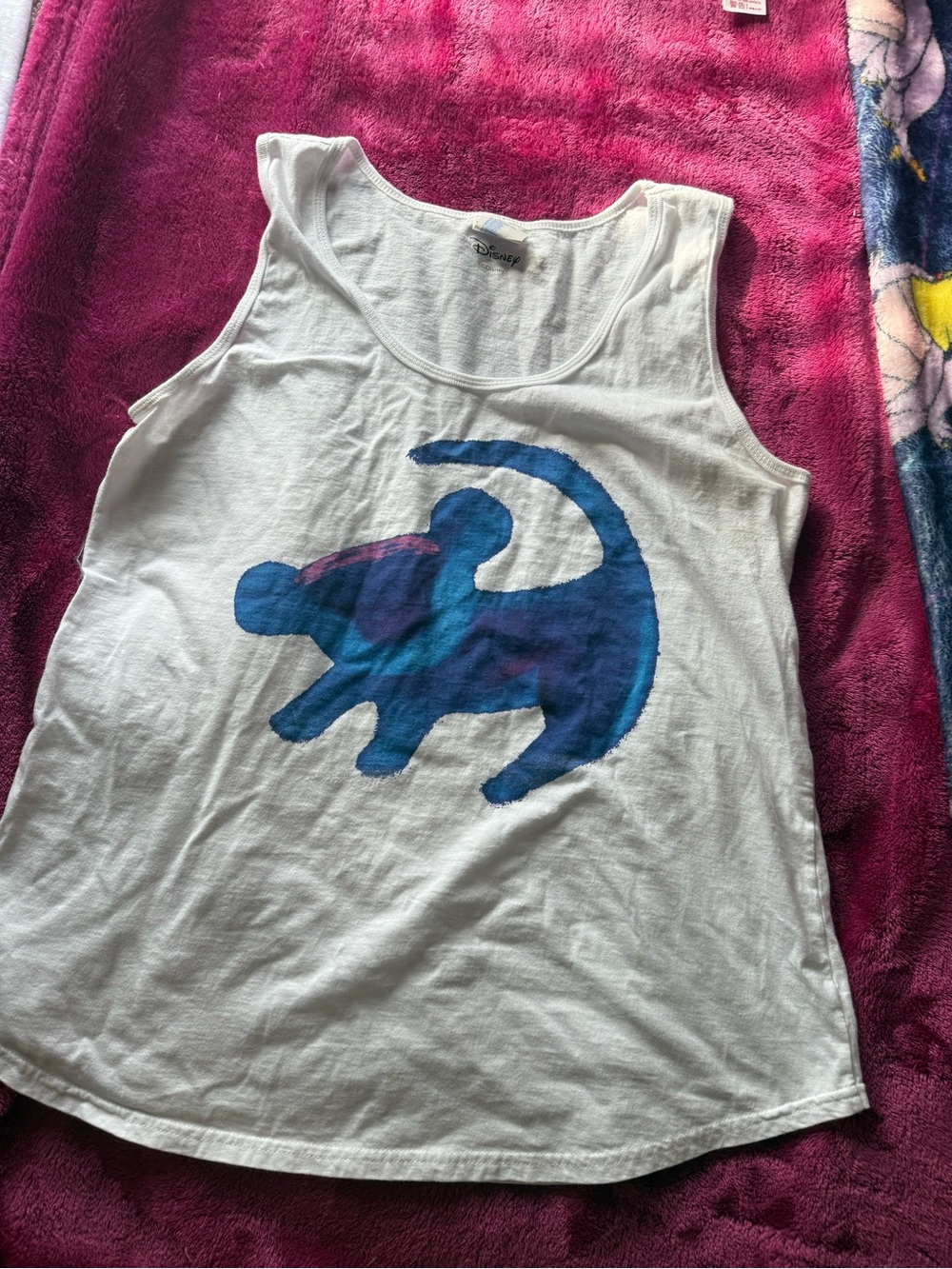Disney White Tank with Blue Port & Company Tag